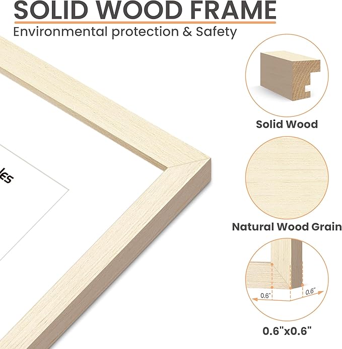 upsimples 8x10 Picture Frame, Natural Solid Wooden Picture Frames, Display 5x7 with Mat or 8 x 10 Without Mat, Wall or Tabletop, 1 Pack, White-Ruum Studio Home