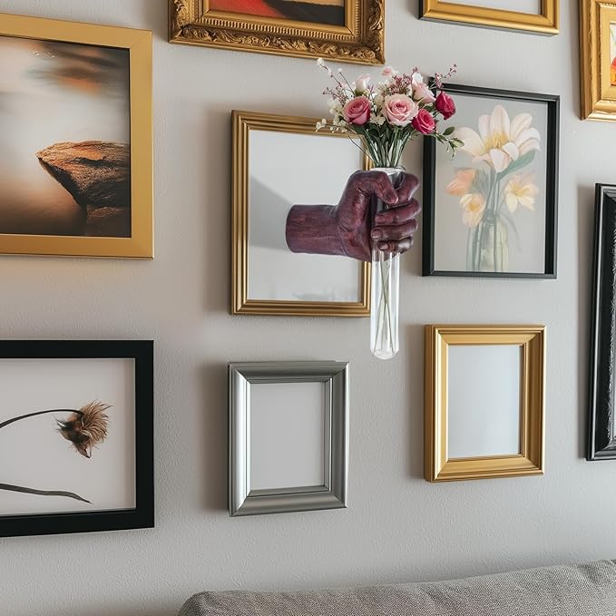 Wall Sculptures, Hand Vases Home Decor, Wall Mount Art Sculpture, Unique Wall Art Statue, Funky Flower Vase Decorations, Modern Eclectic Hanging Decor,Glass Test Tube Vase-Ruum Studio Home