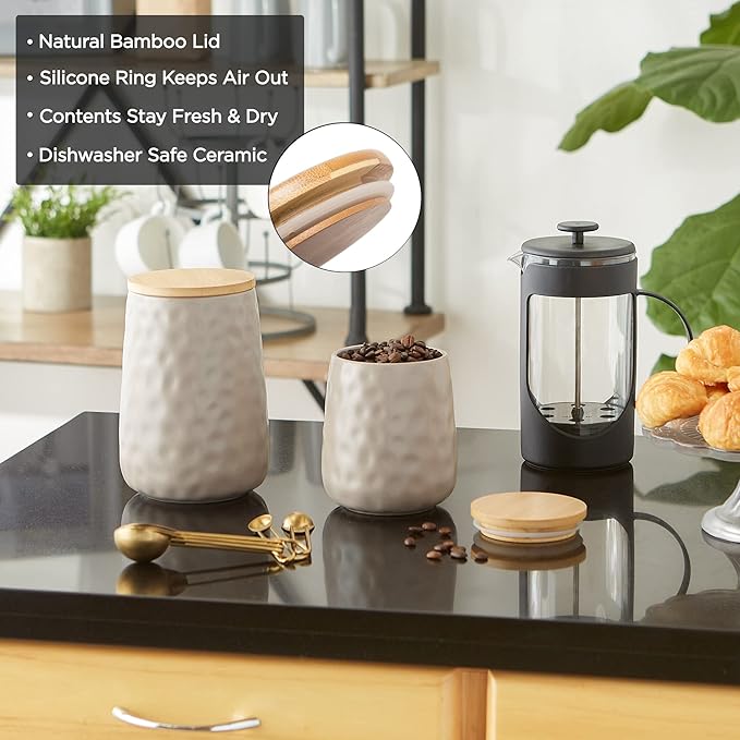 DII Kitchen Accessories Collection, Textured Matte Ceramic Canister Set, Stone, Dimple, 2 Piece