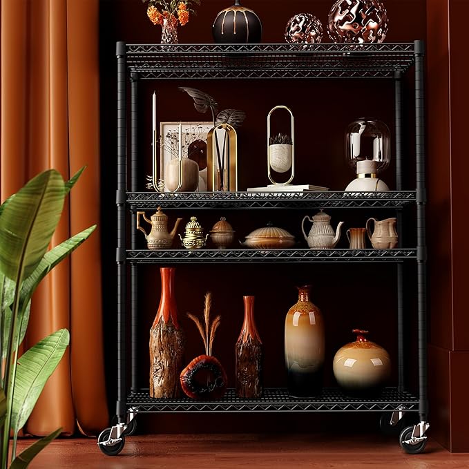 IZEUK Garage Shelving Wide Storage Shelves 4 Tier Metal Shelves 3200 LBS Heavy Duty Adjustable Utility Shelf Rack Black 23.6" D x 53.1" W x 73.6" H-Ruum Studio Home