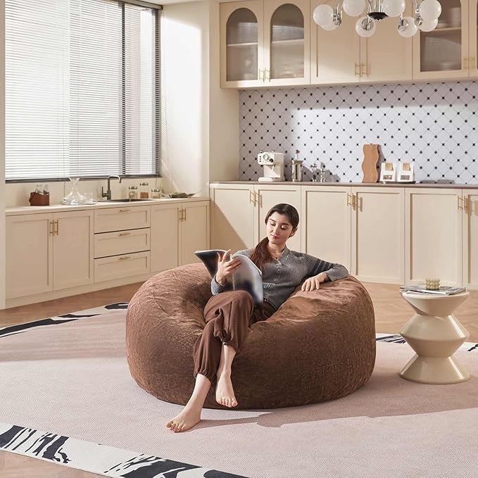 Bean Bag Chair 4Ft, Memory Foam Filled, Large Beanbag Chairs for Adults and Teens, Soft Sofa with Removable Flannel Cover, Round Couch for Living Room Bedroom College Dorm (Coffee, 4FT-47×47"×24")-Ruum Studio Home