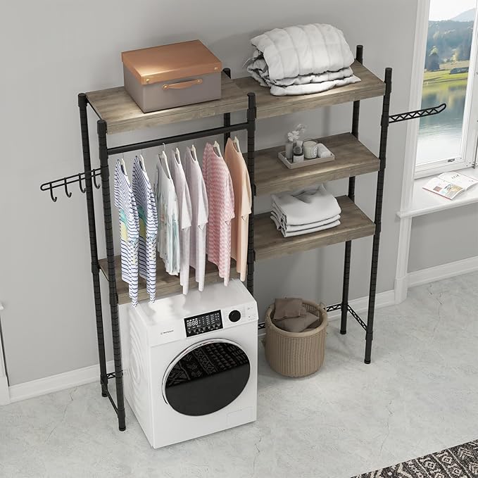 Double Row Over Washer and Dryer Storage Shelves, Laundry Room Organization and Storage, Heavy Duty Laundry Room Shelves, with Adjustable Height, 5-Tier-Ruum Studio Home
