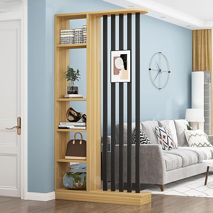 Wall Room Divider,Freestanding Room Divider with Shelves,Wood Room Divider Screen with Storage Cabinet, Wall Divider for Room Separation, for Home Office Decorative D 39.4×9.4×78.7in-Ruum Studio Home
