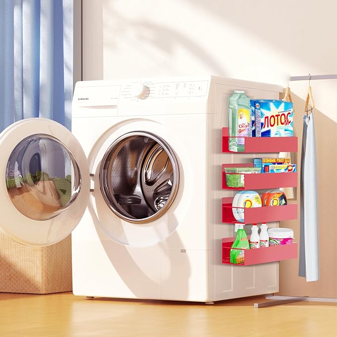 Magnetic Spice Rack Organizer for Fridge Seasoning Organizer for Kitchen Storage With Screw Magnetic Shelf for Oven, RV,Garage,Bathroom (Red, 4pack)-Ruum Studio Home