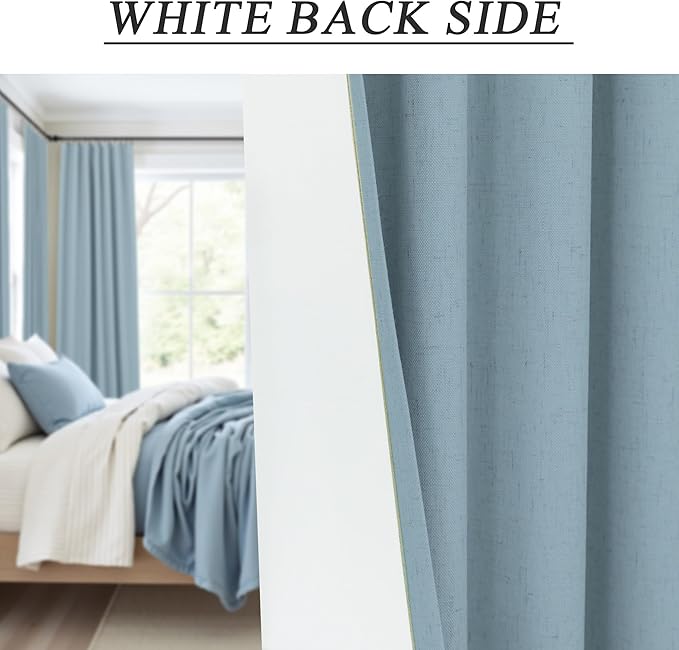 Dusty Blue Drapes 84 Inch Length 2 Panels for Bedroom Aesthetic 100% Blackout Cute Curtains for Nursery Weather Curtain Thermal Insulated Energy Efficient Cotton Linen Back Tab Pleated Stone Blue Grey-Ruum Studio Home