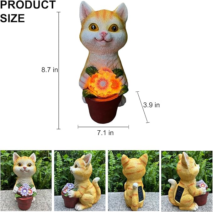 YODY Solar Garden Statues Outdoor Decor- Yard Decorations for Patio, Balcony, Backyard, Lawn Ornaments - Cat Statue with Flower Pot- Unique Cat Lover Gifts for Mom, Grandma, Women-Ruum Studio Home