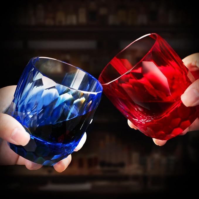 KAMMAK Crystal Whiskey Glasses Set of 2, 7oz Old Fashioned Glasses Stemless, Hand Blown Colored Cocktail Glasses, Engagement Gifts for Couples, Women, Men-Ruum Studio Home