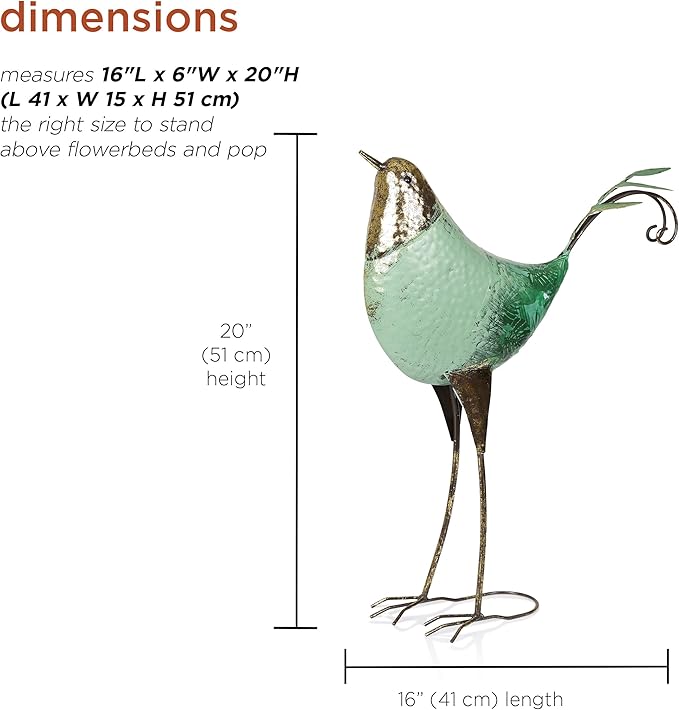 Alpine Corporation MCC704 Chin-Up Metal Bird Outdoor Décor Statue, Whimsical Animal Décor for Patio & Garden, 20" H, Green-Ruum Studio Home