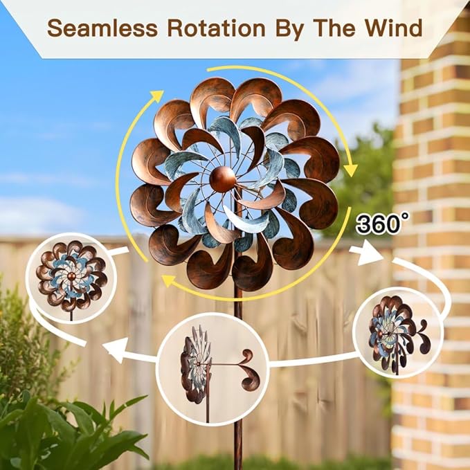Wind Spinner Outdoor Garden Decor, Wind Spinners for Yard and Garden, 84 inch Copper Wind Sculptures & Spinners, Windmill for Yard Decorations - Larger Spinners-Ruum Studio Home