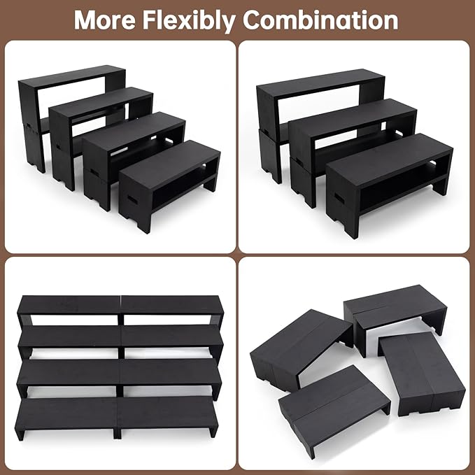 Large Display Wood Risers Wooden Stand 8 Tier Wood Racks Decorative Rectangular, 2 Set 8 Piece Cupcake Stands Cologne Perfume Organizer Dessert Showcase Items(black)-Ruum Studio Home
