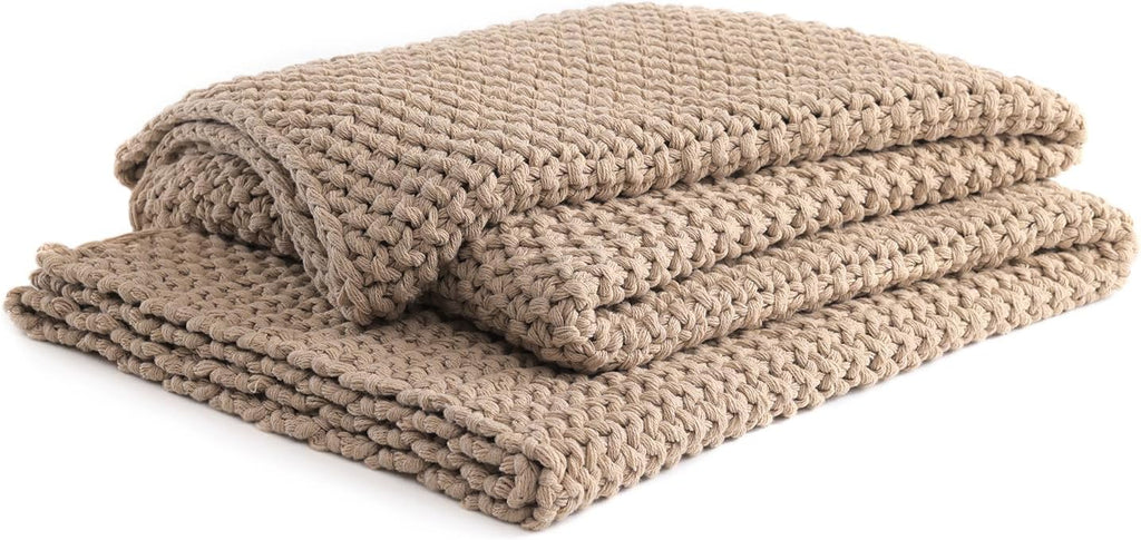 YnM Chunky Cotton Knit Throw Blanket, Cable Knit Throws for Bed Couch Sofa, Comfy & Relaxing, Decorative Piece for Farmhouse Modern Boho Rustic Scandinavian Chic Vibe, Beige 80x87 Inches-Ruum Studio Home