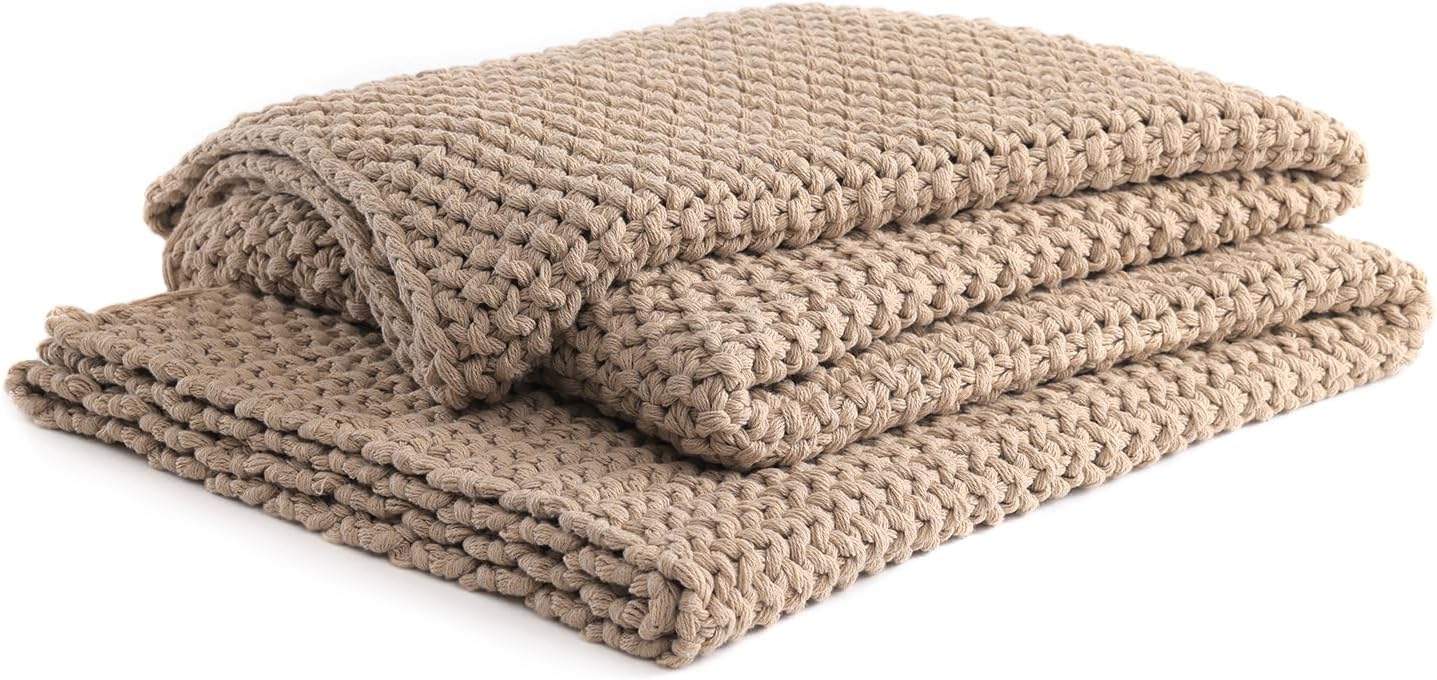 YnM Chunky Cotton Knit Throw Blanket, Cable Knit Throws for Bed Couch Sofa, Comfy & Relaxing, Decorative Piece for Farmhouse Modern Boho Rustic Scandinavian Chic Vibe, Beige 50x60 Inches-Ruum Studio Home