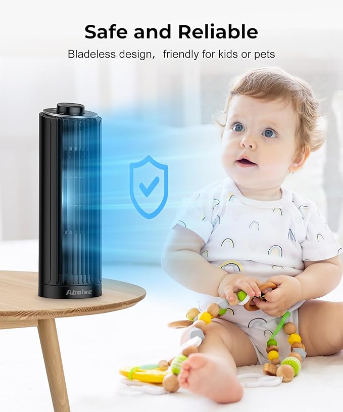 Abolee Tower Fan, 23ft/s Desk Fan, 70° Oscillating Table Fan for Bedroom, Standing Table Fan with 3 Modes, 2024 New 13 Inch Bladeless fan for Bedroom, Home,Office-Ruum Studio Home