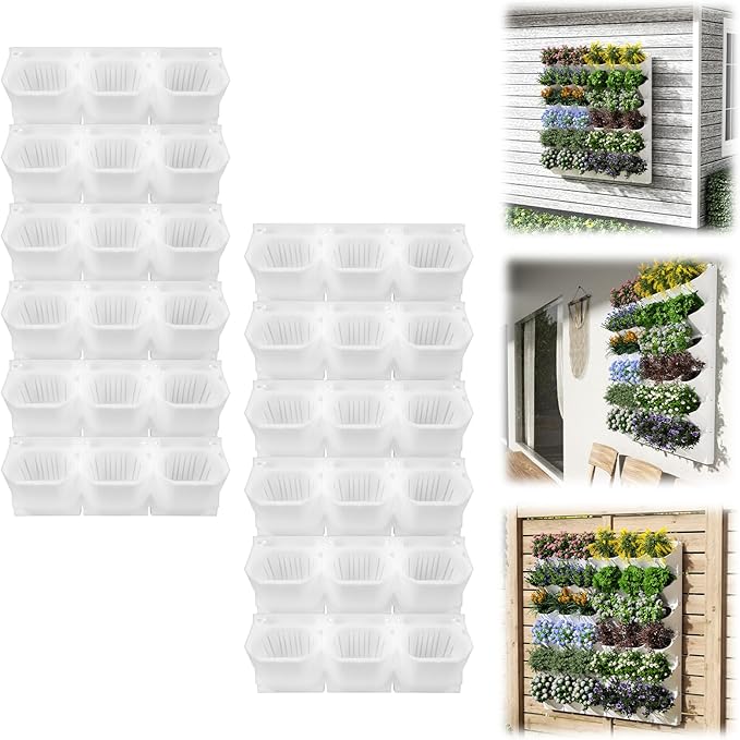Self-Watering Vertical Wall Planter, 36 Pots Wall Mounted Garden for Indoor/Outdoor, Stackable Planter, Includes Panels, for Herbs, Flowers & Vegetables (White)-Ruum Studio Home