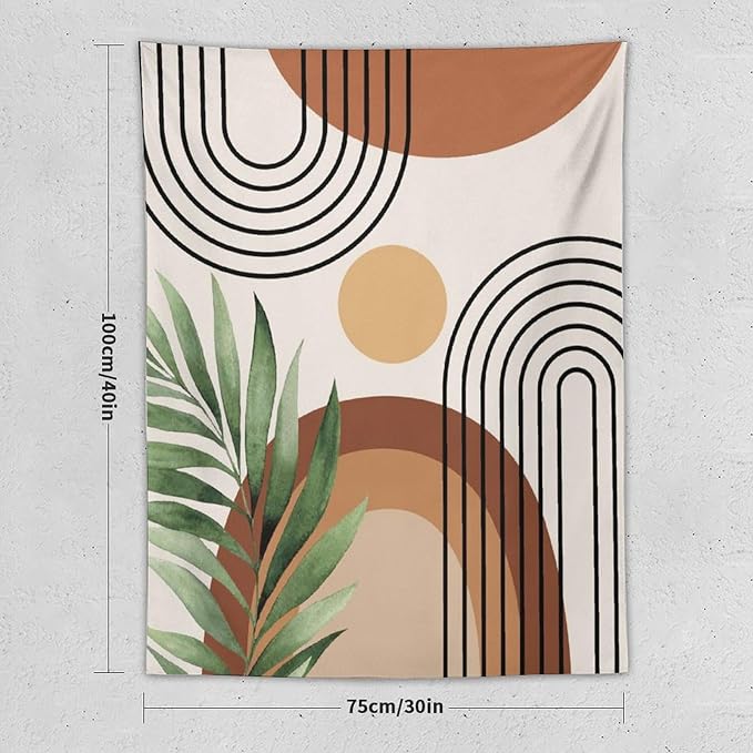 Abstract Bohemian Mid Century Tapestry, Tropical Leaves Modern Geometric Archway Minimalist Bohemian Botanical Aesthetic Wall Hanging, Sage Green Gold Home Decor Art for Bedroom 60x80 Inch-Ruum Studio Home