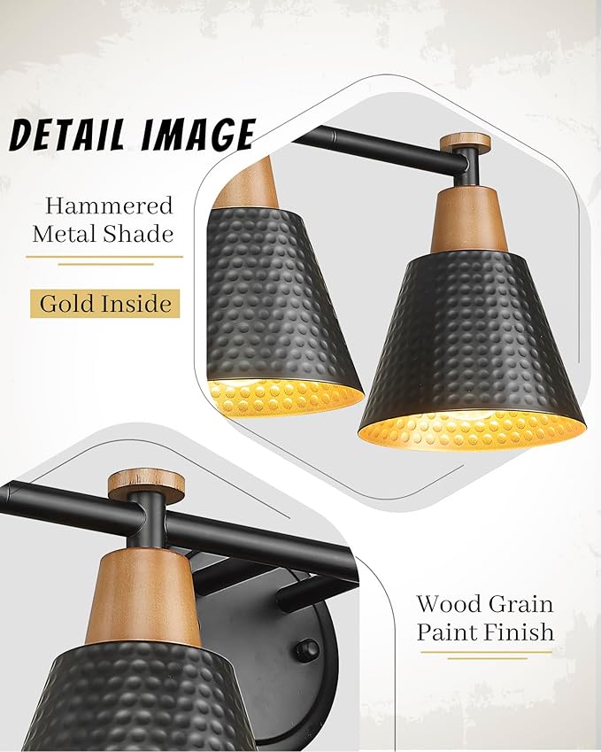 FEMILA 30" Bathroom Light Fixtures, 4 Light Vanity Lighting Fixtures with Wood Grain Paint and Black Finish, Light Fixtures for Bathroom Above Mirror, 4FG75B-4W BK-Ruum Studio Home