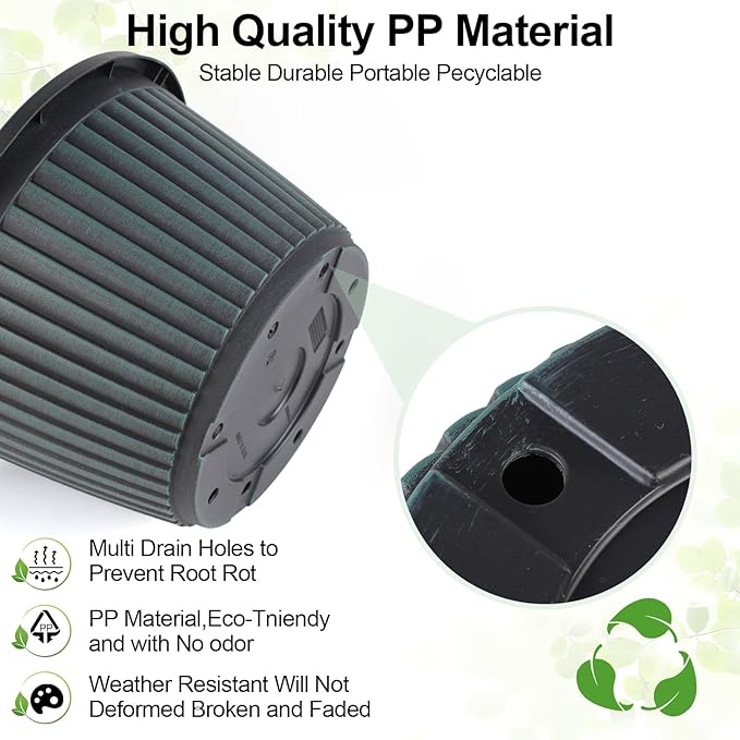 10 Inch Planter-Pots-for-Plants-Indoor-Outdoor, 4 Pack Plastic Flower Pots with Saucer & Drainage Holes, Modern Decorative Resin Garden Pots-Ruum Studio Home