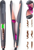 ANGENIL Pro Twist Ceramic Flat Iron 1 Inch, Dual Voltage Hair Straightener and Curler 2 in 1, Multi-Stylers Round Flat Iron Hair Curling Iron, Fast Heating LCD Display, 11 Adjustable Temp (250℉-450 ℉)-Ruum Studio Home