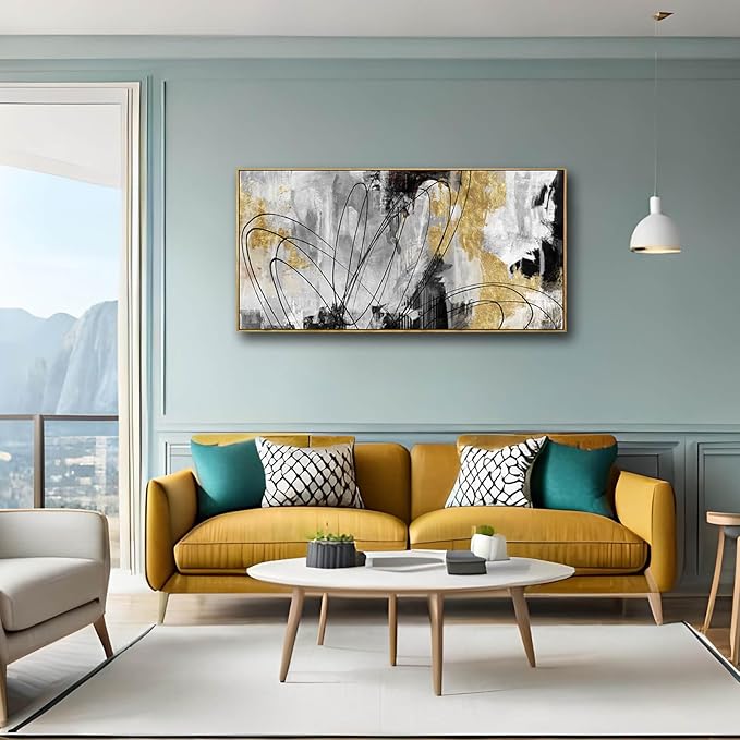 YJYart Line Art Wall Decor Black and Gold Wall Artwork 20"x40" Canvas Wall Art for Living Room Kitchen Wall Picture Ready to Hang-Ruum Studio Home