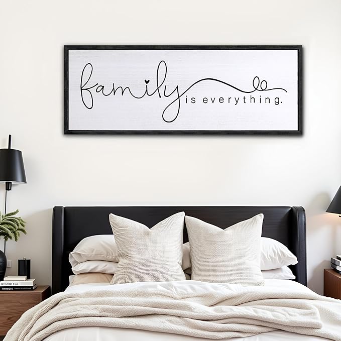 Foutcheou Family is Everything Wall Decor Sign 32"×12" for Family Living Room Large Wood Framed Wall Art Hanging Decoration (Black)-Ruum Studio Home