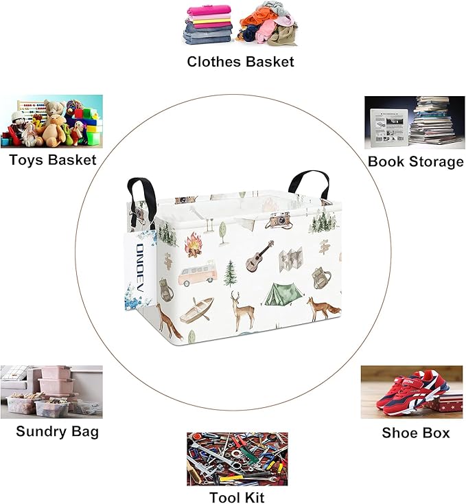 Rectangular Folding Laundry Basket,waterproof Canvas Basket,gift basket,Suitable for children's room,Office,Clothes,Toys Storage(Outdoor adventure)-Ruum Studio Home