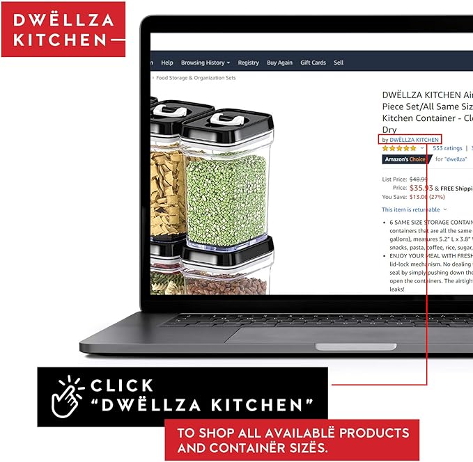 DWËLLZA KITCHEN Airtight Food Storage Containers - Pantry Snacks Kitchen Container, Baking Supplies, 4LB Sugar & Flour Canister - 4 Pc Set All Same Size - Clear Plastic BPA-Free - Keeps Fresh & Dry-Ruum Studio Home