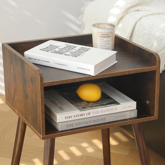 MaxSmeo Nightstand, Mid Century Modern Side Table Bedroom with Storage, Small End Bedside Table with Solid Wood Legs for Living Room, Office Small Spaces (Rustic Brown)-Ruum Studio Home