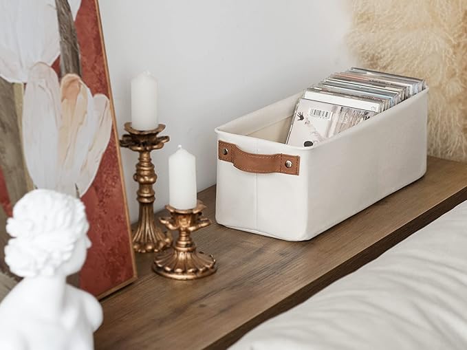 StorageWorks Narrow Storage Bins, Small Basket for Closet and Shelves, Fabric Organizer with Handles, Toilet Paper Storage, Beige, 2-Pack-Ruum Studio Home