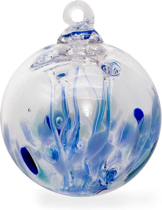 Luke Adams Glass | 3" Mini Glass Tree of Life | Handmade Ornament | Hanging Garden Gazing Ball | Indoor Outdoor Home Décor | (Blue)-Ruum Studio Home