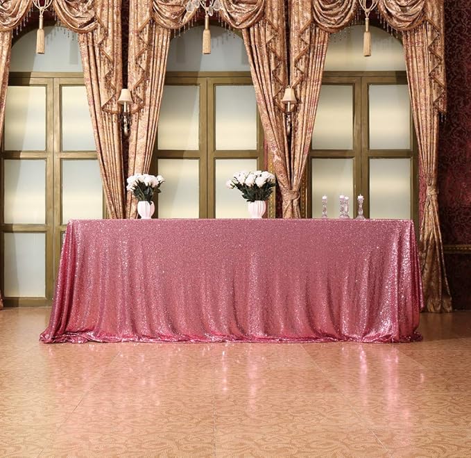 SquarePie Sequin Tablecloth 90 x 156 Inch Fuchsia Pink Sparkly Table Linen for Wedding Party-Ruum Studio Home