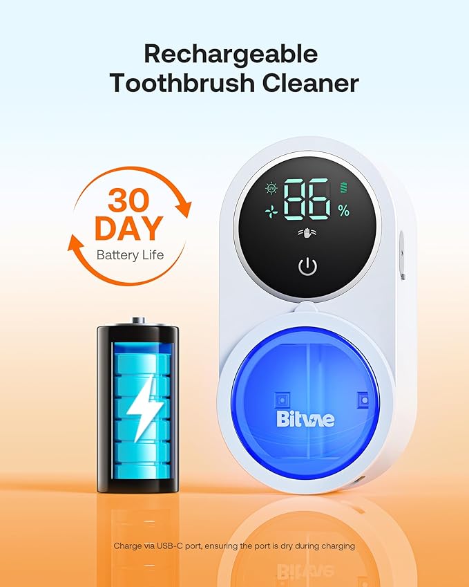 Bitvae Toothbrush Cleaner & Toothbrush Holder, Cleaning and Air Drying, LED Smart Screen, Rechargeable Wall Mount Toothbrush Holder for Bathrooms-Ruum Studio Home