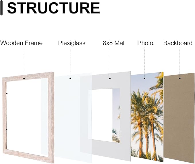 Vittanly 12x12 Picture Frames Set of 9, Shatter Resistant Plexiglass, Display 8x8 Pictures with Mat or 12x12 without Mat, Photo Frames for Wall Mount, Engineered Wood, Rustic Pink-Ruum Studio Home