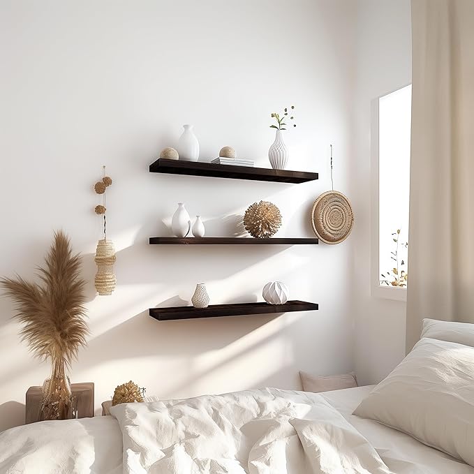 36 Inch Floating Shelves for Wall Rustic Brown Wood Wall Shelves for Bedroom Set of 4-Ruum Studio Home