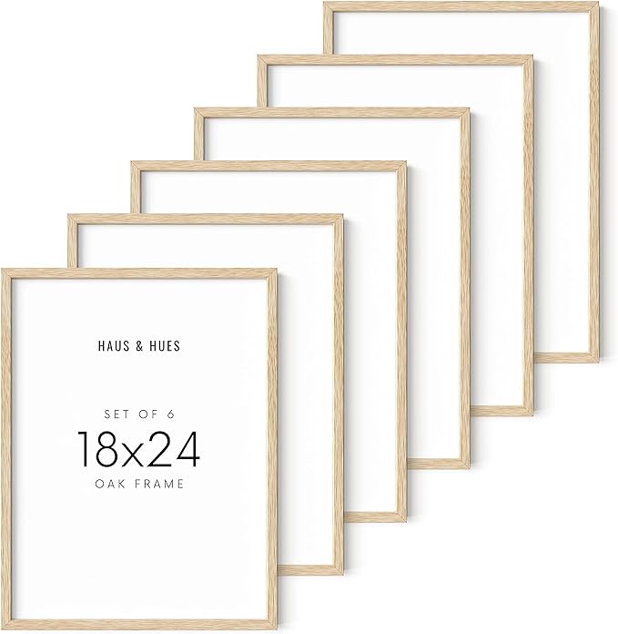 HAUS AND HUES Set of 6 Picture Frames 18 x 24 - Beige Poster Frames 18 x 24, Wooden picture Frames 18x24, Gallery Wall Frame Set 18x24 Frames for Wall Decor, Art 18 x 24 Frames (Beige Oak Frames)-Ruum Studio Home