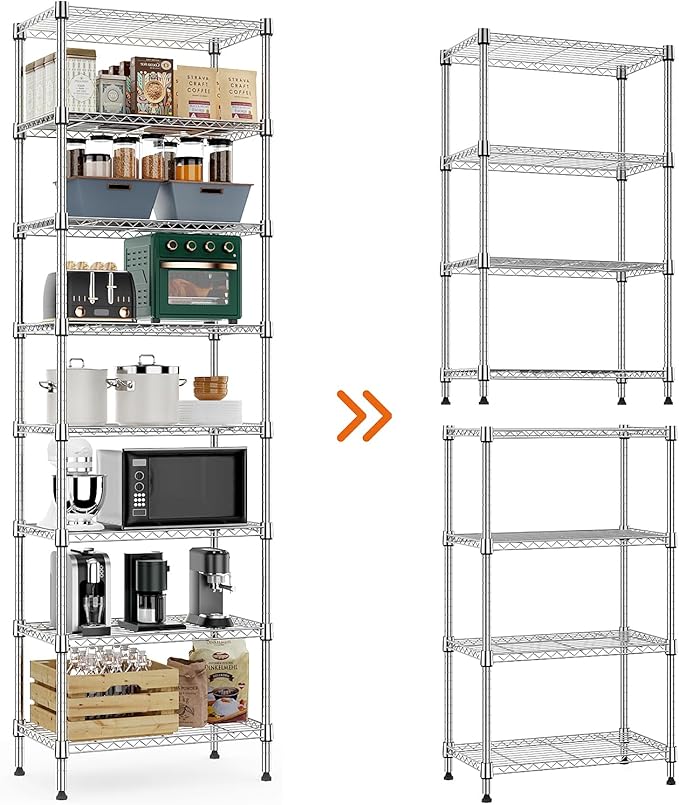 8 Tier 2000 lbs Storage Rack Metal Wire Shelving Unit, Storage Standing Shelf Organizer for Laundry Bathroom Kitchen Pantry Closet Garage Utility Room, Chrome 13.8" D x 23.6" W x 79.5" H-Ruum Studio Home