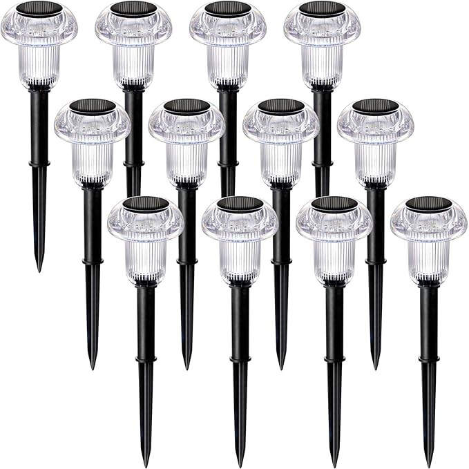 Solar Lights Outdoor 12 Pack Pathway Lights 6000K LED Waterproof Cold White Mushroom Shape for Garden Driveway Walkway Landscape Path Lawn Yard Decor-Ruum Studio Home