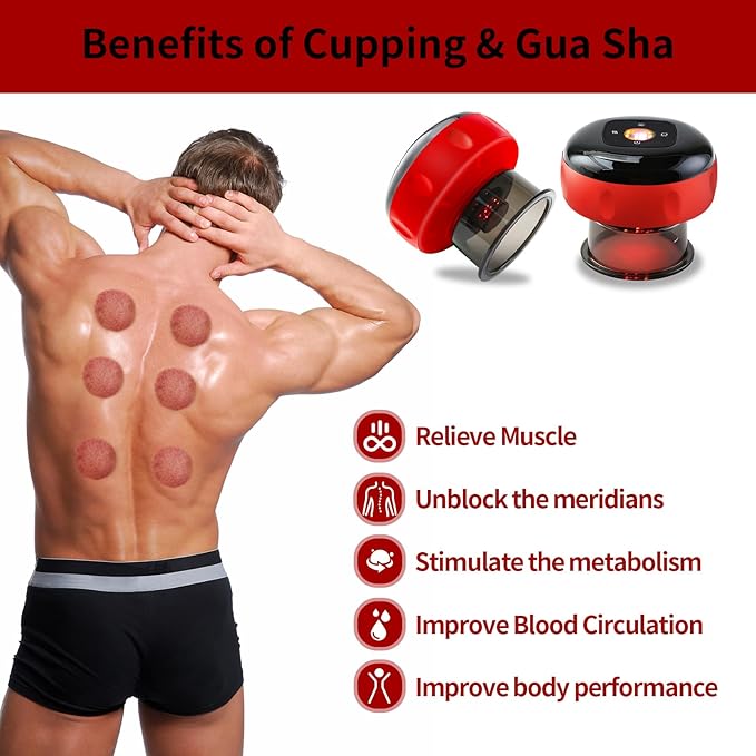 Smart Cupping Massage Therapy Set 2 Pcs, Electric Therapy Massager Kit, Therapy Device, Gua Sha Massage Tool for Pain Relief, Neck Shoulder Back Muscle Soreness (Red)-Ruum Studio Home