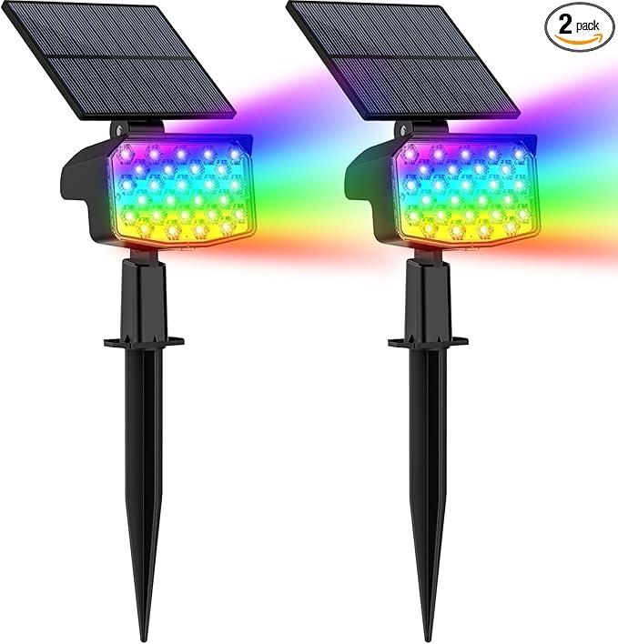 WELALO Solar Color Changing Spot Lights Outdoor, Waterproof Solar Christmas Lights with 9 Modes, Multicolor RGB Landscape Spotlights for Garden Yard Driveway Lawn Patio Pathway Decorations, 2 Pack-Ruum Studio Home
