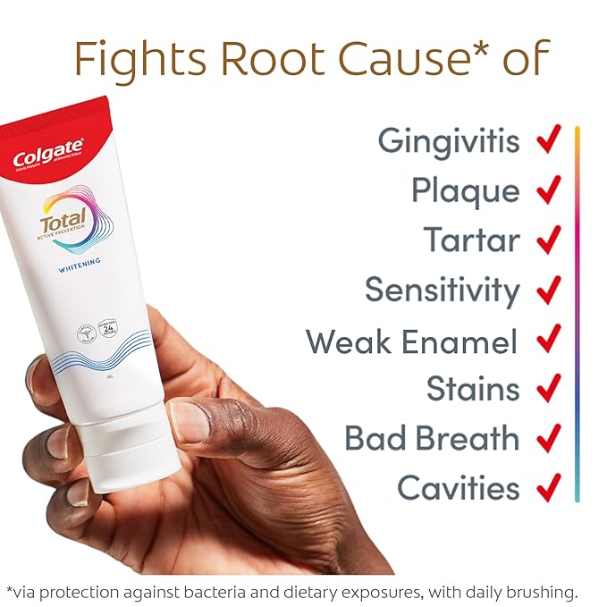 Colgate Total Active Prevention Whitening Gel Toothpaste with Fluoride, Bulk with Clinically Proven Formula That Fights Plaque Bacteria, Mint, 4 Pack, 5.1 oz-Ruum Studio Home