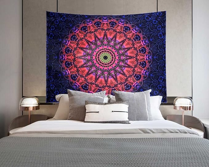 ADDWel Blacklight Mandala Boho Tapestry Glow In The Dark, Black Light Bohemian Hippie Poster Wall Hanging for Bedroom Aesthetic Wall and Room Decor (60" x 80", Mandala)-Ruum Studio Home