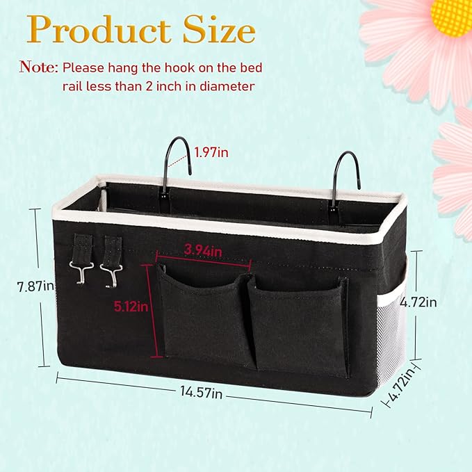 Bedside Storage Caddy/Bedside Hanging Storage Bag for Headboards Bunk Beds Dorm Rooms Book Phone Magazine Holder (2PC Black)-Ruum Studio Home