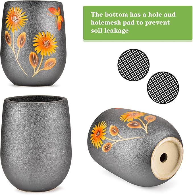 Sungmor 10.6 Inch Ceramic Succulent Plant Pot with Drainage Hole, Hand Painted Flower Pots for Plants, Unique Texture Decorative Planter for Indoor and Outdoor, Pottery Vase for Home Office Decor-Ruum Studio Home