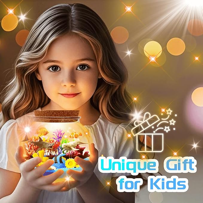 Ocean Light Up Terrarium Kit for Kids - Sea Animal Toys LED Night Light Birthday Gift for Boys & Girls Ages 4 5 6 7 8-12, Kids Arts & Crafts Kit-Ruum Studio Home