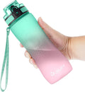 OLDLEY 25 oz Motivational Water Bottle, Sports Water Bottle with Strap, Leakproof BPA Free Large Water Bottles for School, Gym, Travel, Outdoor, Tritan, Green&Pink-Ruum Studio Home
