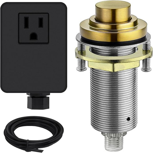 SinkTop Air Switch Kit (Long Full Brass Button) for Garbage Disposal, Cordless Champagne Bronze-Ruum Studio Home