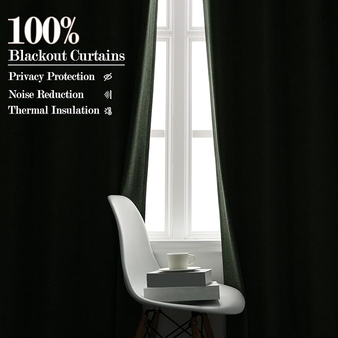 Extra Wide 100% Blackout Linen Textured Curtains - Room Dividers, W200 x L84 (1 Panel), Pinch Pleat Drapes for Living Room, Full Light Block Out Drapery for Sliding Door, Fog Green-Ruum Studio Home