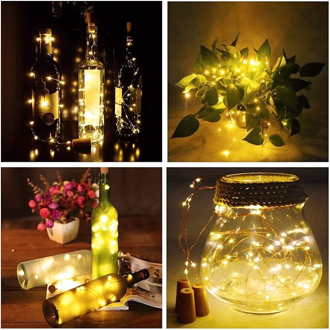 YJFWAL 24Pack 20LED Wine Bottle Lights with Cork, Cork Shape Silver Copper Wire Fairy Mini String Lights Fairy lights Battery Operated for DIY, Party, Wedding, Christmas, Halloween Decor (Warm White)-Ruum Studio Home