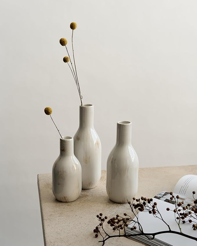 NOBULA White Ceramic Donut Vases – Modern Home Decor for Living Room, Bedroom & Table Centerpiece - Minimalist Nordic – Unique Vases for Olive Plant & Flowers – Decorative Coffee Table Vase Set of 3-Ruum Studio Home