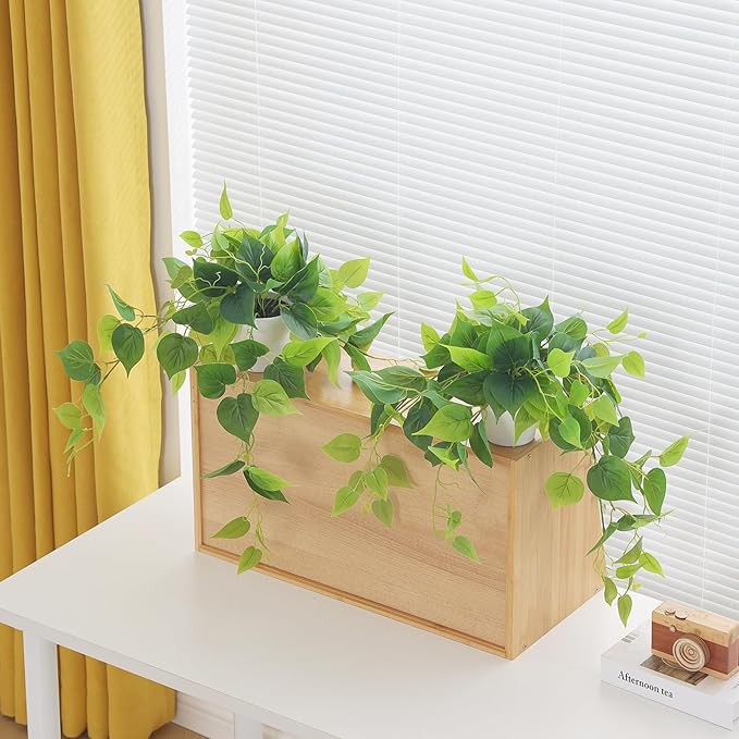 Tiita 2 Pack Fake Plants Artificial Scindapsus Aureus in Pots, Realistic Fake Greenery Potted Plants for Home Office Desk Window Sill Bathroom Bedroom Outdoor Indoor-Ruum Studio Home