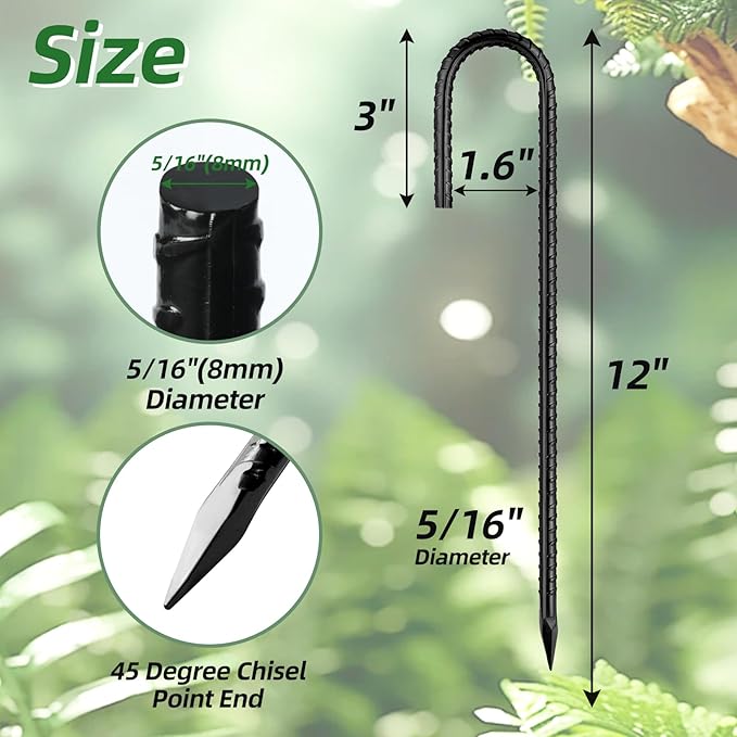 12 Inch Rebar Stakes J Hook Ground Stakes 32-Pack Heavy Duty Galvanized Chain Link Fence Stakes Metal Tent Stakes for Outdoor Lawn Decorations Inflatables Canopy Swing Set-Ruum Studio Home